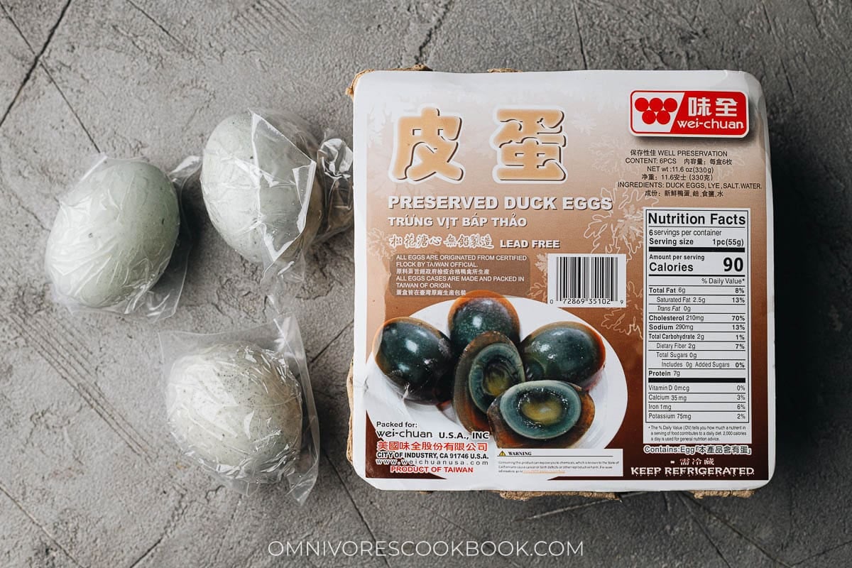 Packaged and cut century eggs
