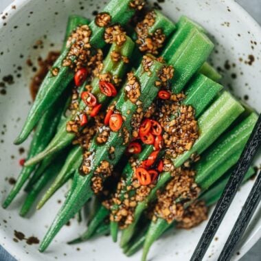 Chinese okra salad close up