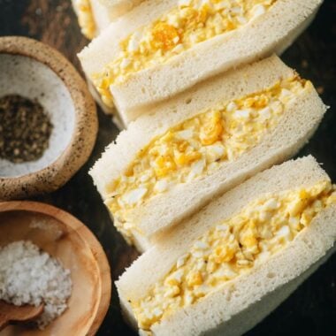 Japanese egg sandwich with soft boiled eggs