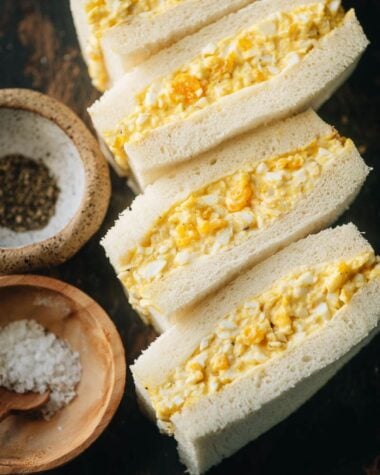 Japanese egg sandwich with soft boiled eggs