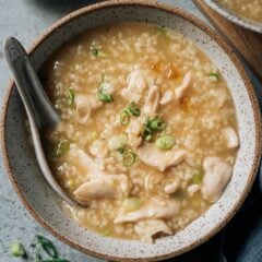 This chicken congee is silky smooth, richly flavored, and deeply comforting. It&rsquo;s perfect for recovering your energy, but tasty and easy enough for any occasion. My recipe uses common ingredients to create authentic Chinese flavor, and you can even make it in your Instant Pot. {Gluten-Free Adaptable}