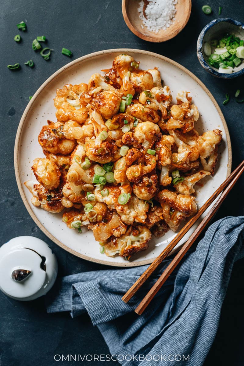 Homemade orange cauliflower in a plate