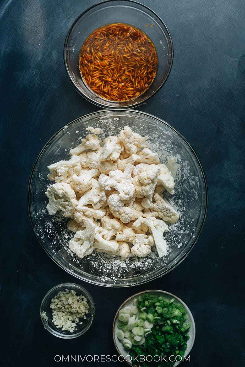 Ingredients for making orange cauliflower