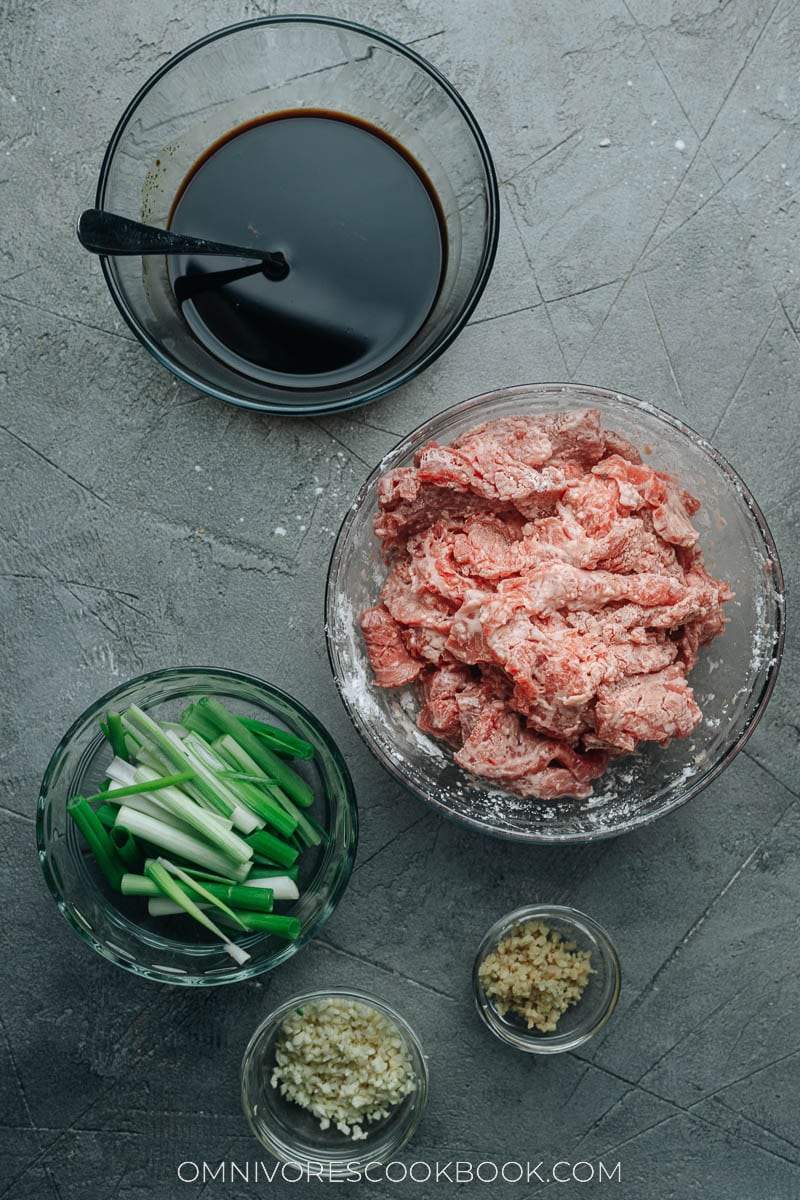 Ingredients for making Mongolian beef