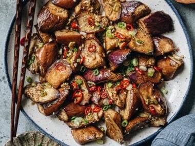 Air fryer Chinese eggplant with garlic sauce
