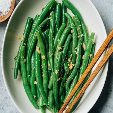 Chinese ginger green beans close up