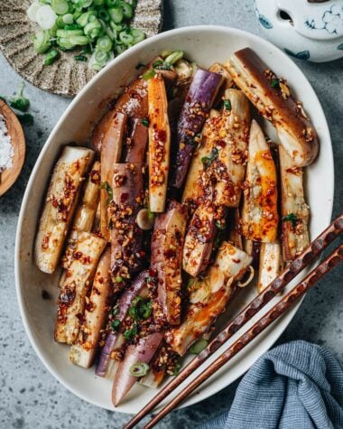 Steamed eggplant with a spicy sauce