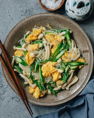 Asparagus salad with mushrooms and eggs