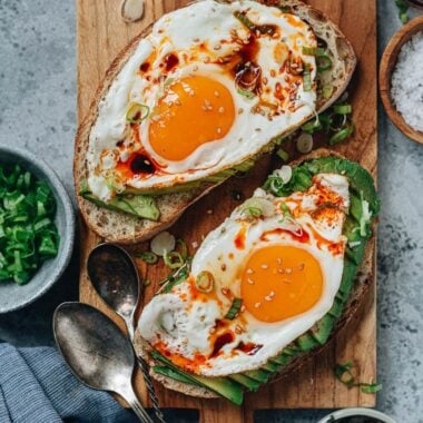 Chinese-style avocado toast on cutting board