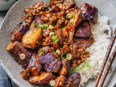 Yu xiang eggplant served over rice