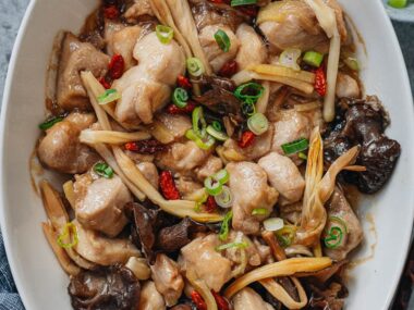 Chinese steamed chicken close up