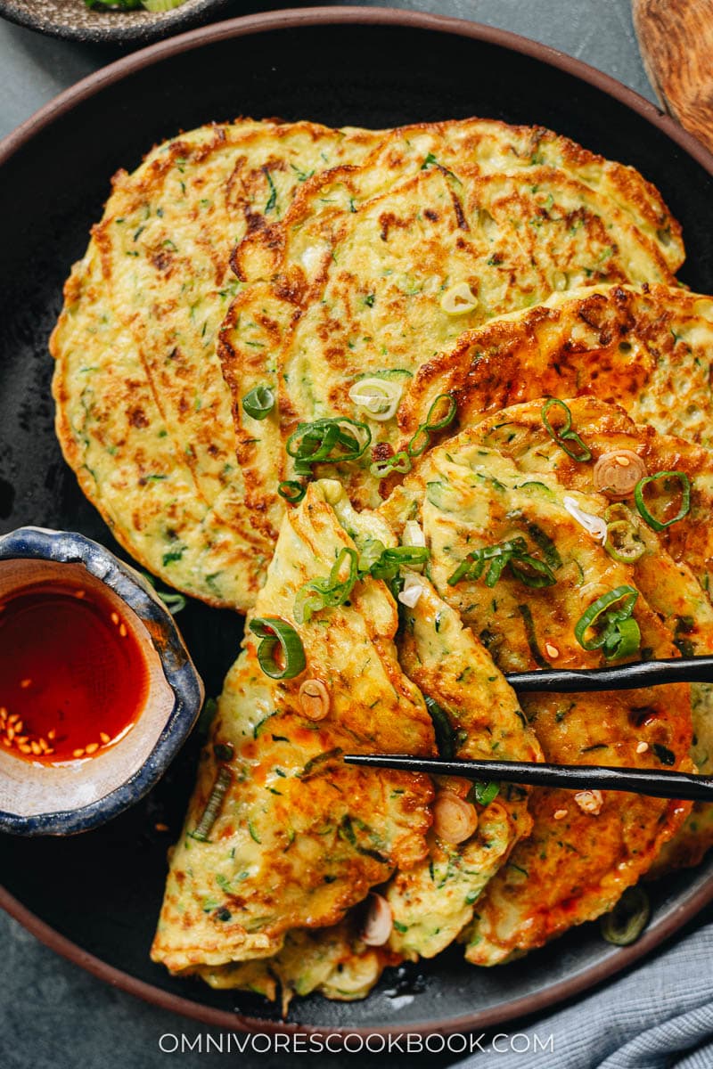 Chinese zucchini pancakes close up