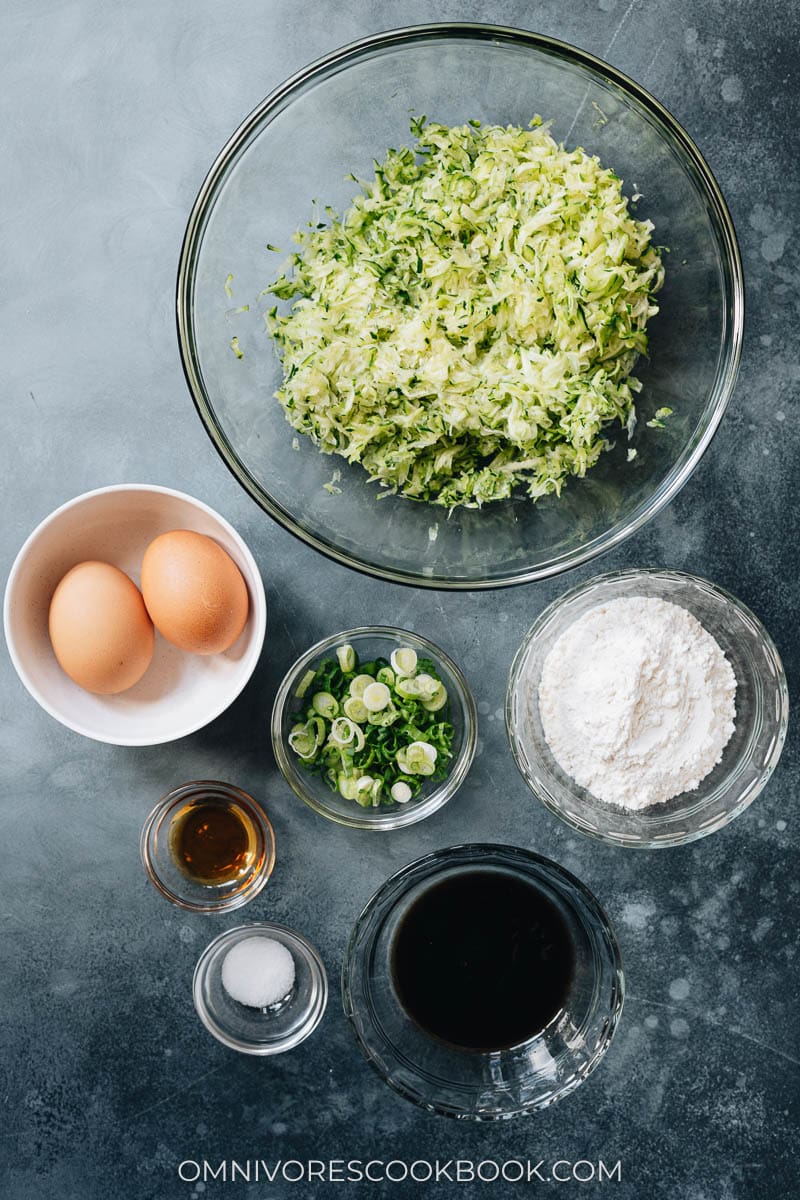 Ingredients for making Chinese zucchini pancakes
