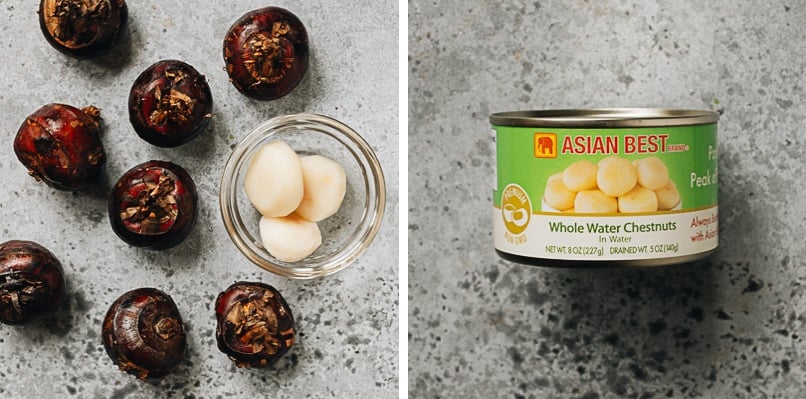 Fresh water chestnuts and canned water chestnuts
