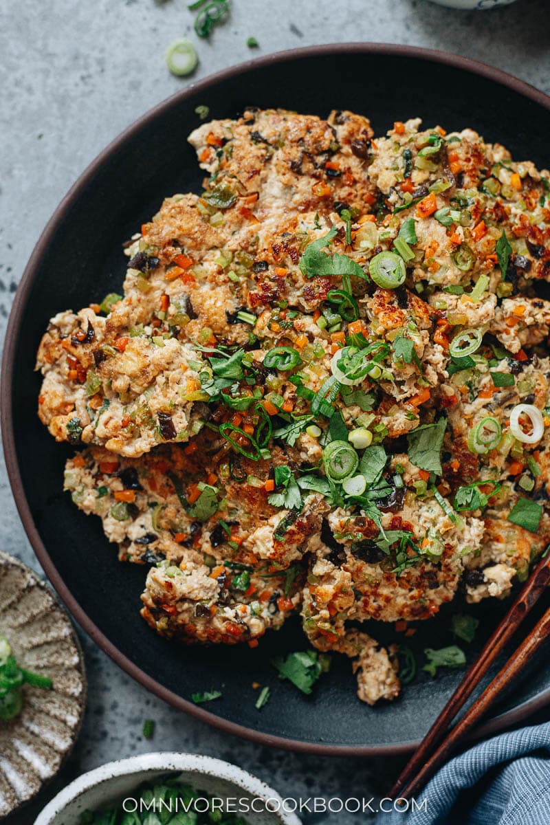 Ground turkey and tofu patty close up