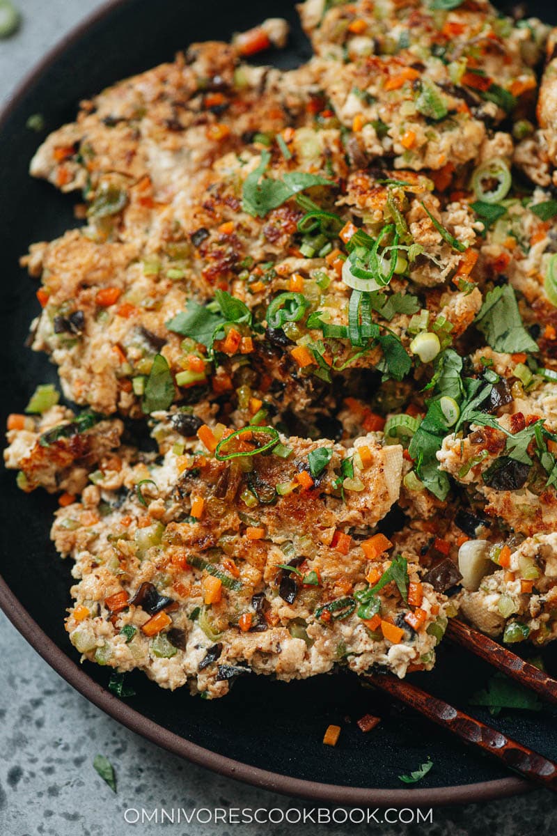 Chinese ground turkey and tofu scramble close up