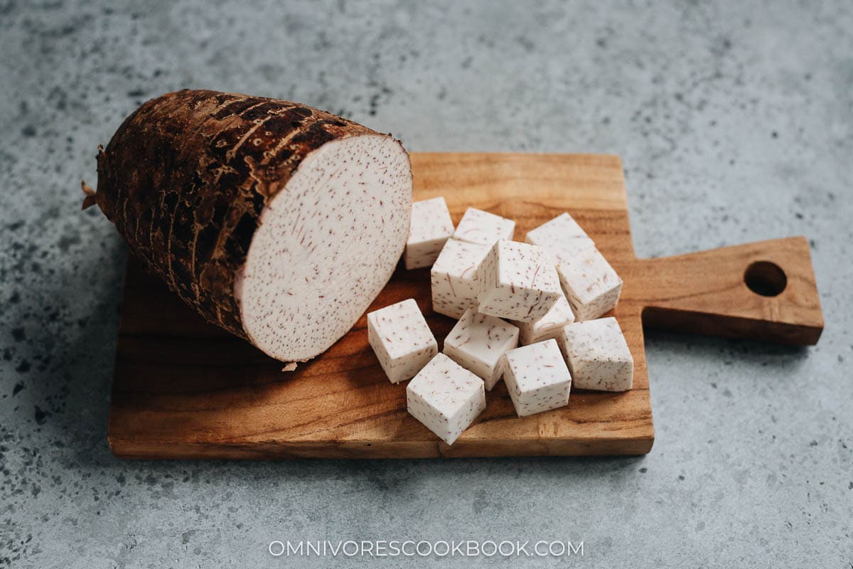 Cut up taro root