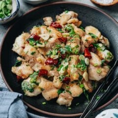 Salt and pepper fish is a quick and simple dish that features crispy fish with a rich savory seasoning. You can either serve it as an appetizer or a main dish over rice. {Gluten-Free}