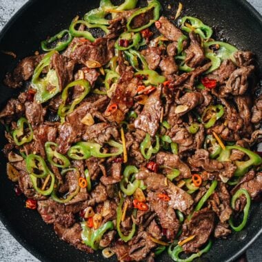 Hunan beef in a skillet