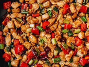 Kung pao chicken in a pan