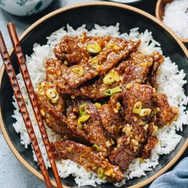 Homemade orange beef over rice