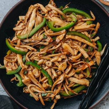 King oyster mushroom stir fry close up
