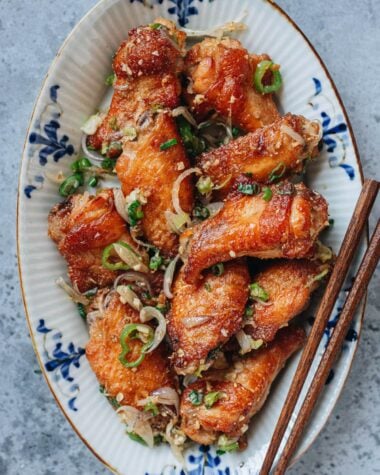 Salt and pepper chicken wings in a plate