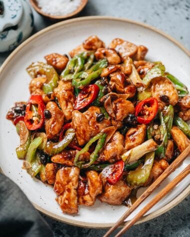 Hunan chicken made with fermented black beans and chili peppers