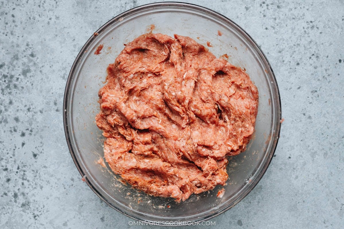 The texture after mixing the ground meat with spices