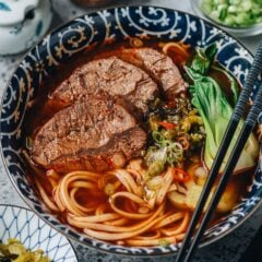 A hearty bowl of Taiwanese beef noodle with buttery tender beef, chewy noodles, a savory aromatic broth that&rsquo;s slightly sweet, and salty mustard greens. It&rsquo;s such a classic dish that&rsquo;s perfect for your Sunday dinner.