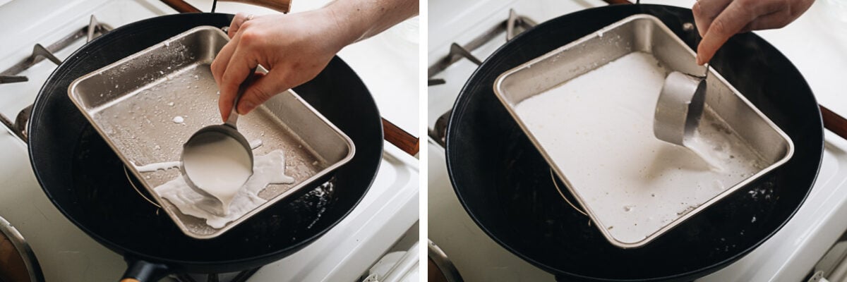 Add rice batter to the tray