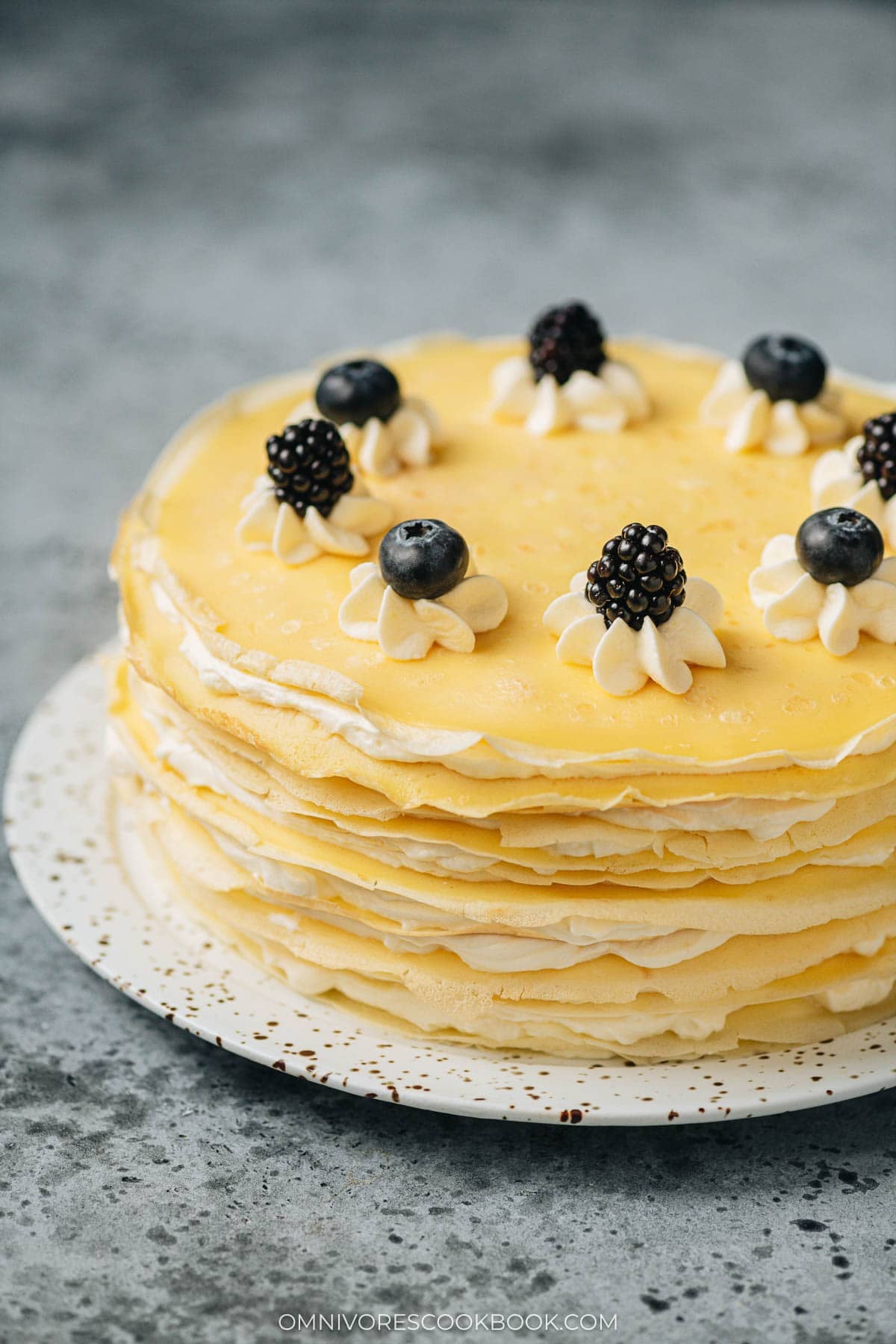 Homemade crepe cake filled with lemon cream