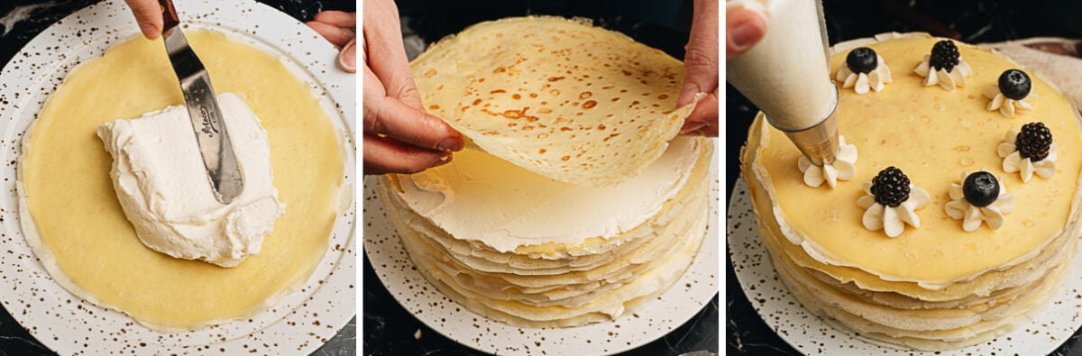 Assemble crepe cake