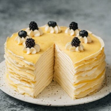 Crepe cake with a slice removed