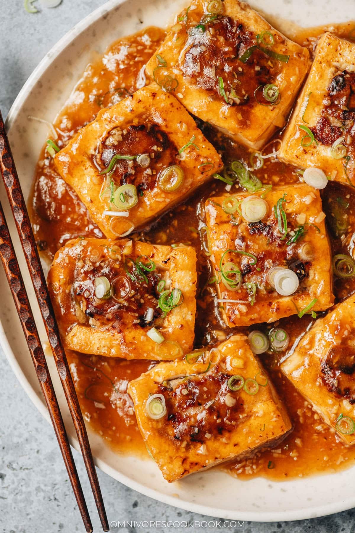 Chinese stuffed tofu close up