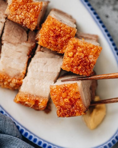 Air fryer siu yuk close up