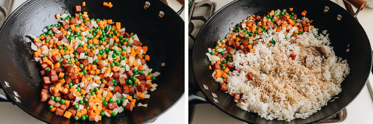 Cook the vegetables and rice