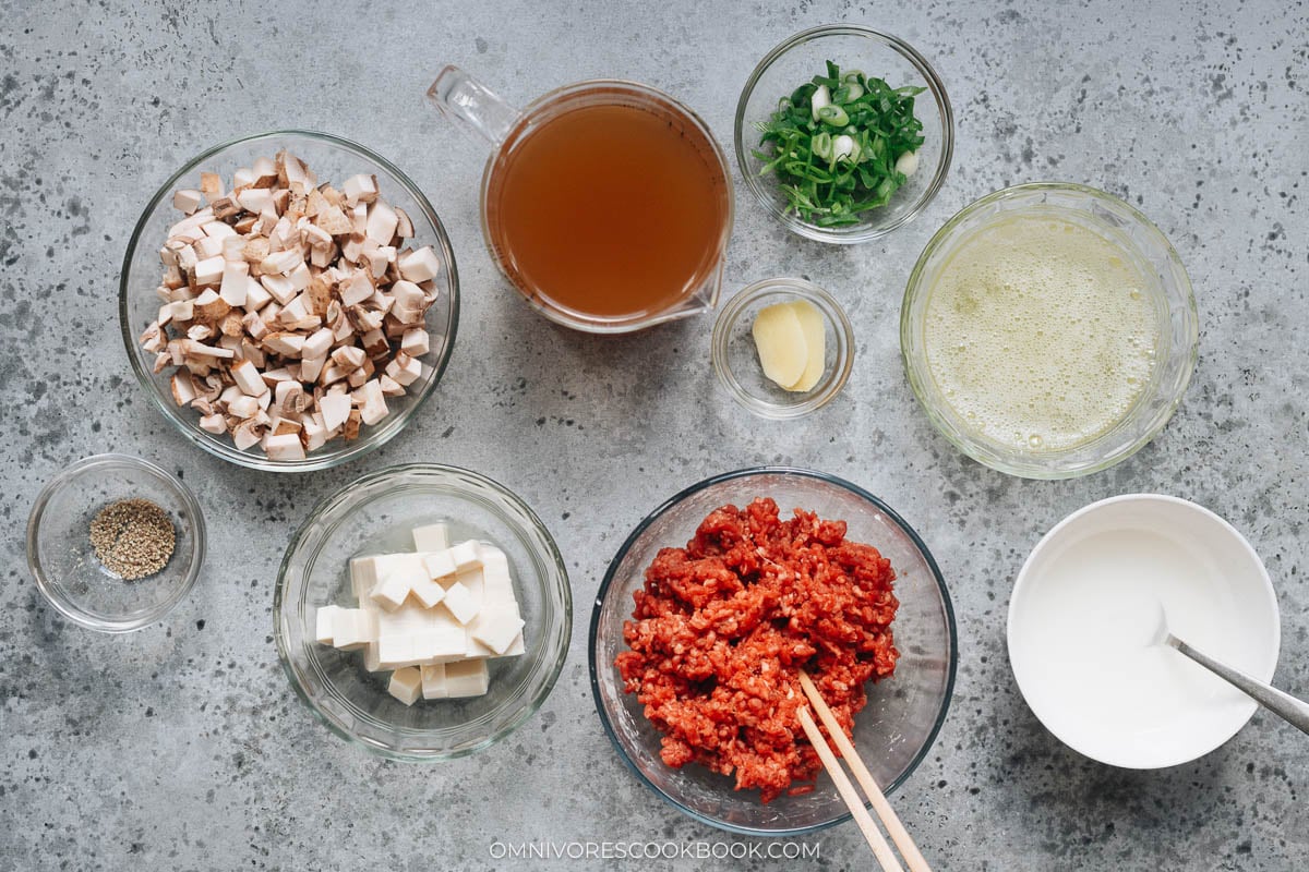 Ingredients for making West Lake beef soup