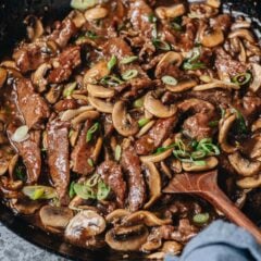 Beef and mushroom stir fry features juicy beef slices and tender mushrooms tossed in a rich, glossy brown sauce with a hint of pepper and butter. It&rsquo;s a quick and comforting dish that&rsquo;s perfect for your weeknight dinner. {Gluten-Free Adaptable}