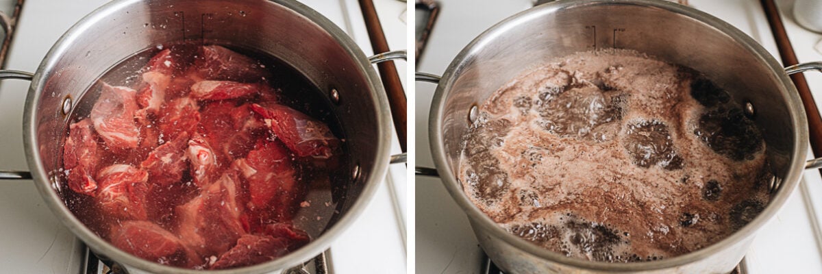Blanching the beef