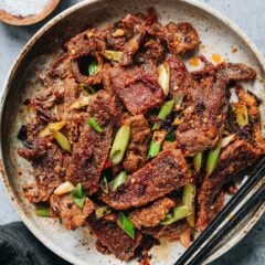 The crispy beef is chewy on the edges and tender and juicy inside, tossed in rich chili crisp with scallions for an addictive taste. You only need five ingredients to make this amazing main dish!