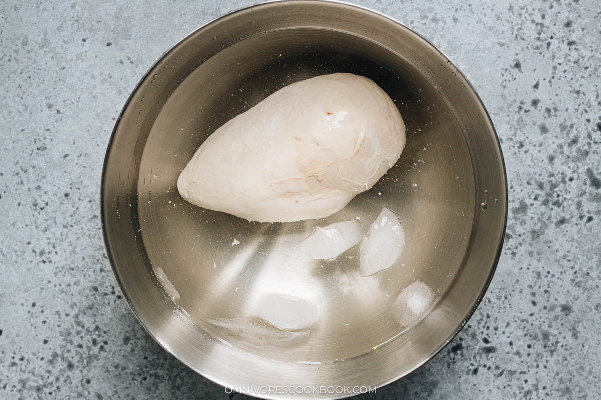 Use ice bath to chill the chicken breast