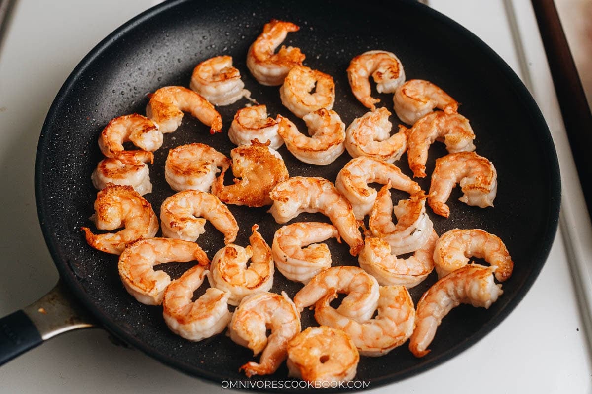 Pan fry the shrimp