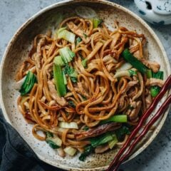 I can’t get enough of Shanghai fried noodles, which features thick chewy noodles, tender pork, and crispy bok choy tossed in a rich brown sauce. My recipe shows you how easy it is to make this homestyle dish for a quick one-bowl meal.