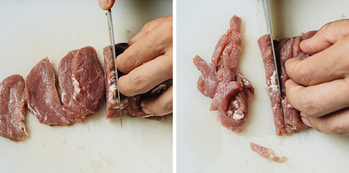 How to cut pork into matchstick shape