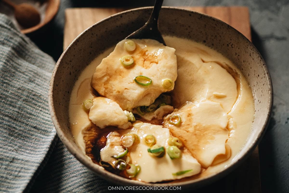 Chinese steamed eggs in a bowl
