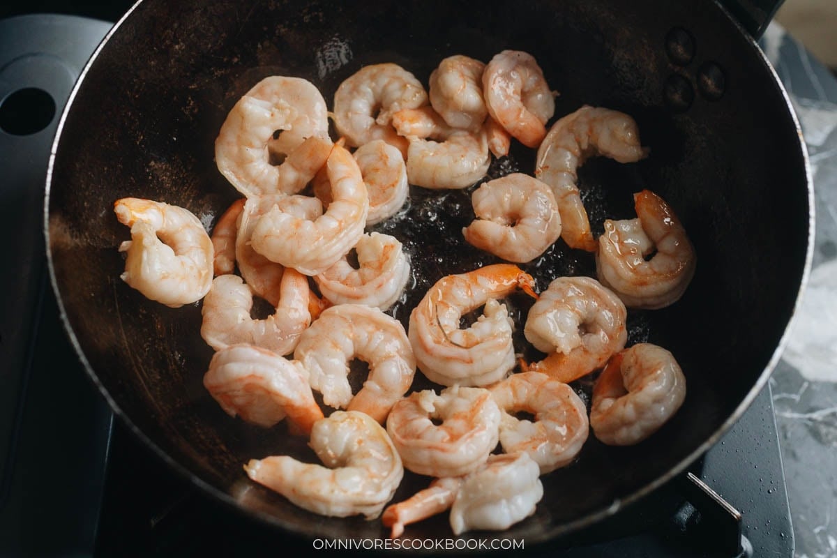 Pan fry the shrimp