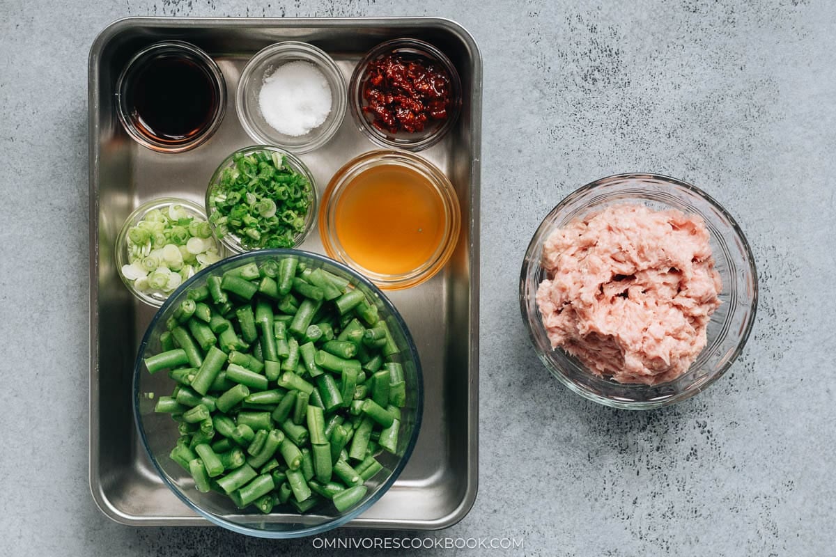 Ingredients for Chinese green bean and ground pork stir fry
