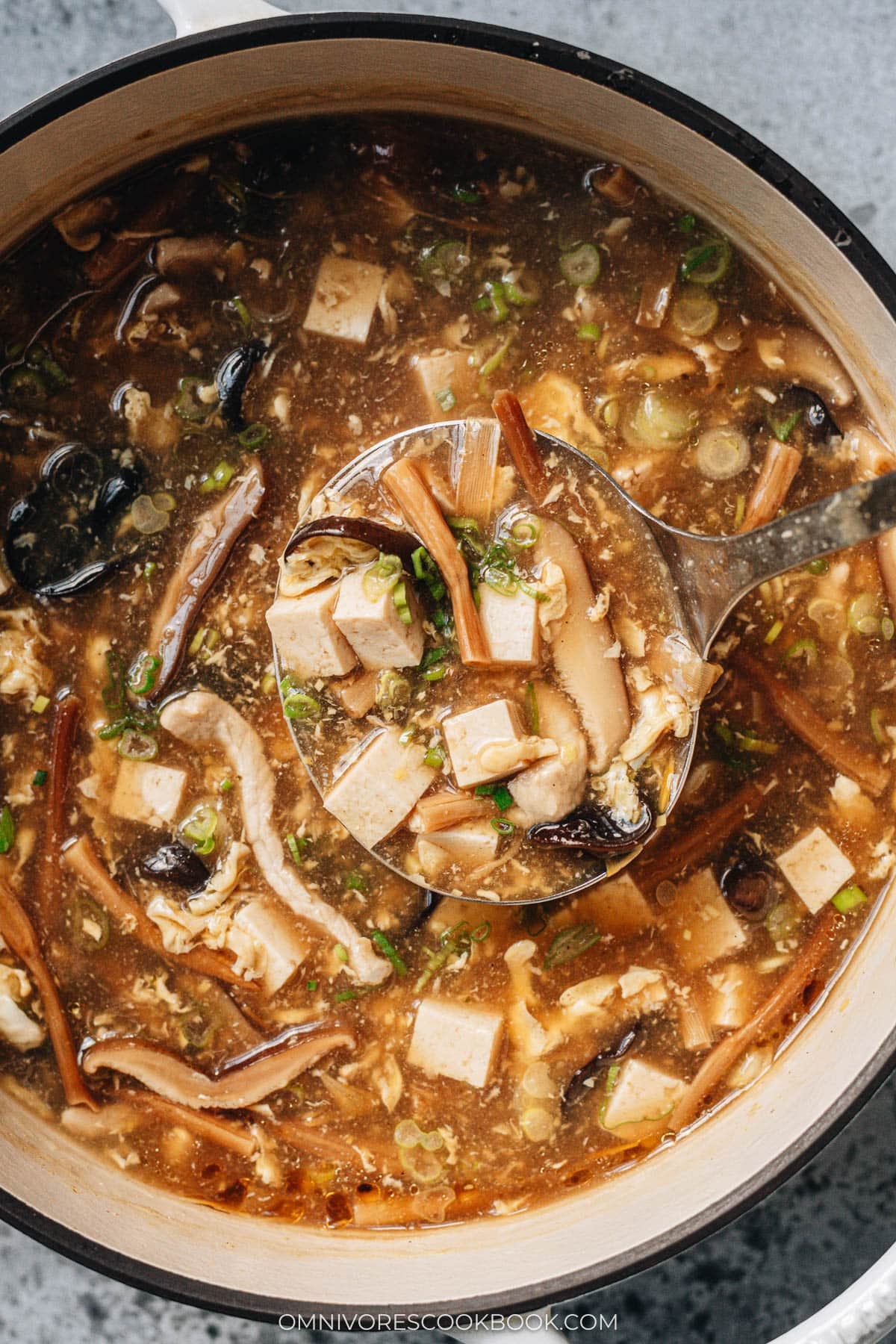 A spoonful of hot and sour soup.