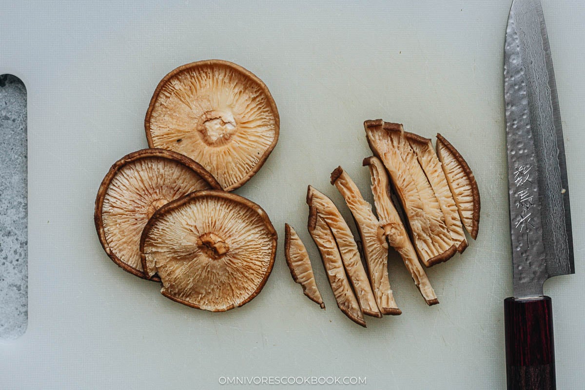 Slice the shiitake mushrooms into strips